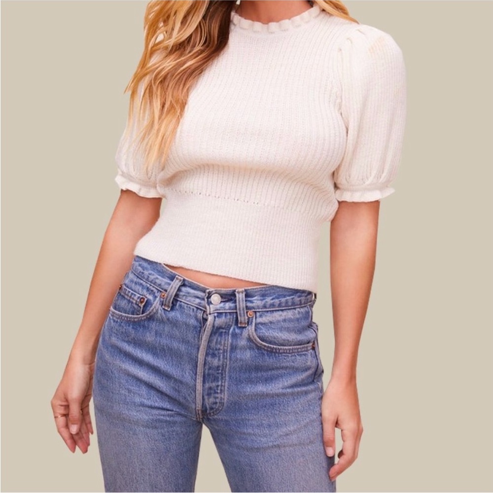 ASTR Caitlyn Oat Milk Ribbed Knit Short Sleeve Sweater